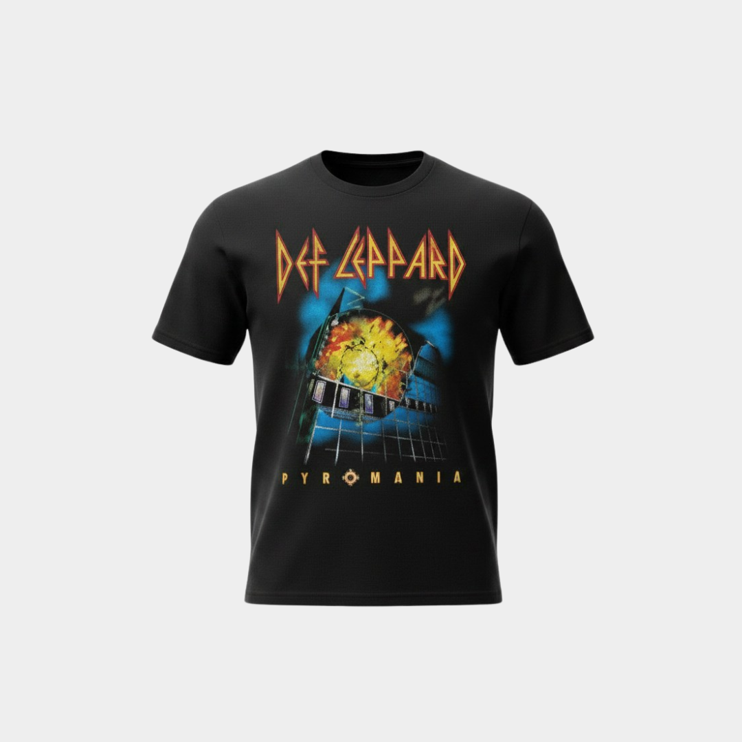 DEFLEPPARD Pyromania パイロマニア Tシャツ Camiseta Def Leppard Pyromania Preta Oficial | Consulado do Rock