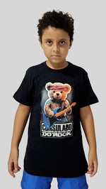 Camiseta Manga Curta Infantil Consulado Do Rock Ursinho Heavy Metal