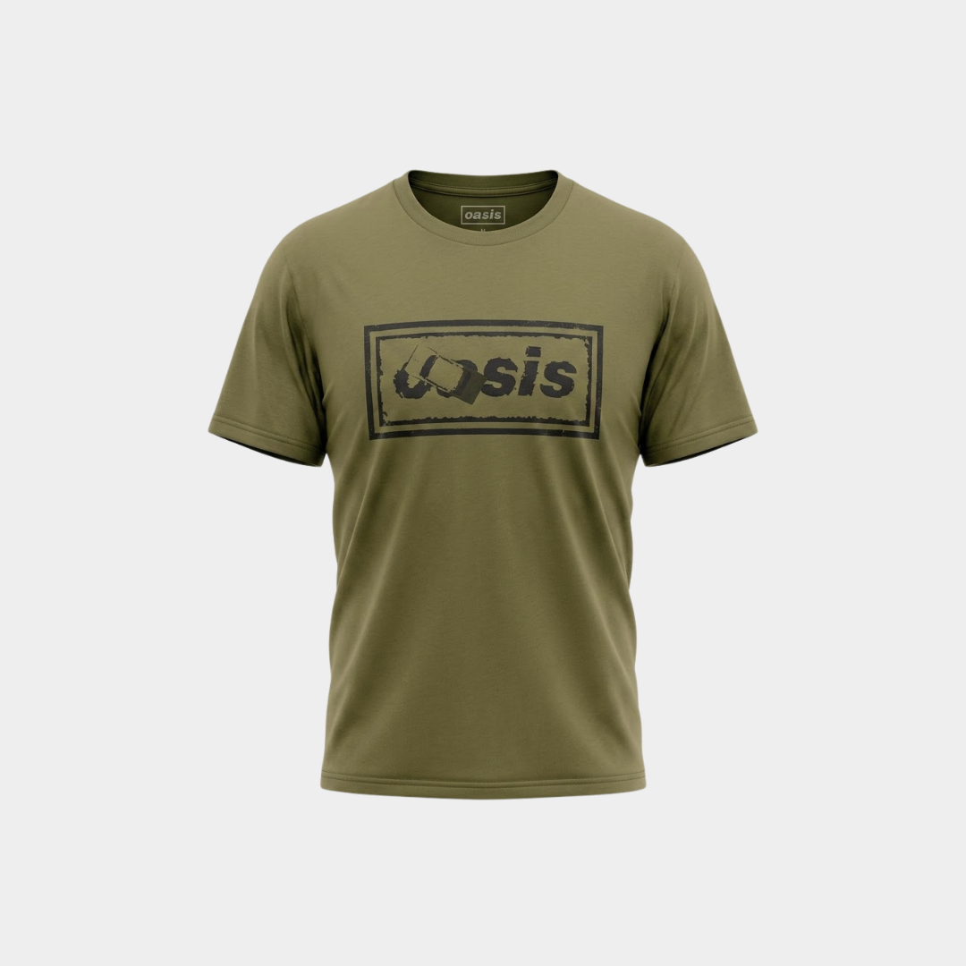 Camiseta Oasis Logo Verde Militar Oficial | Consulado do Rock