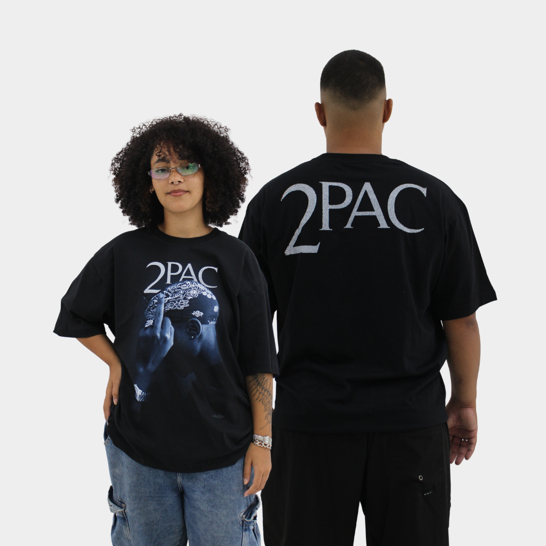 DOUBLE UP Tシャツ Mサイズ Camiseta Oversized Tupac 2Pac Middle Finger Preta Oficial