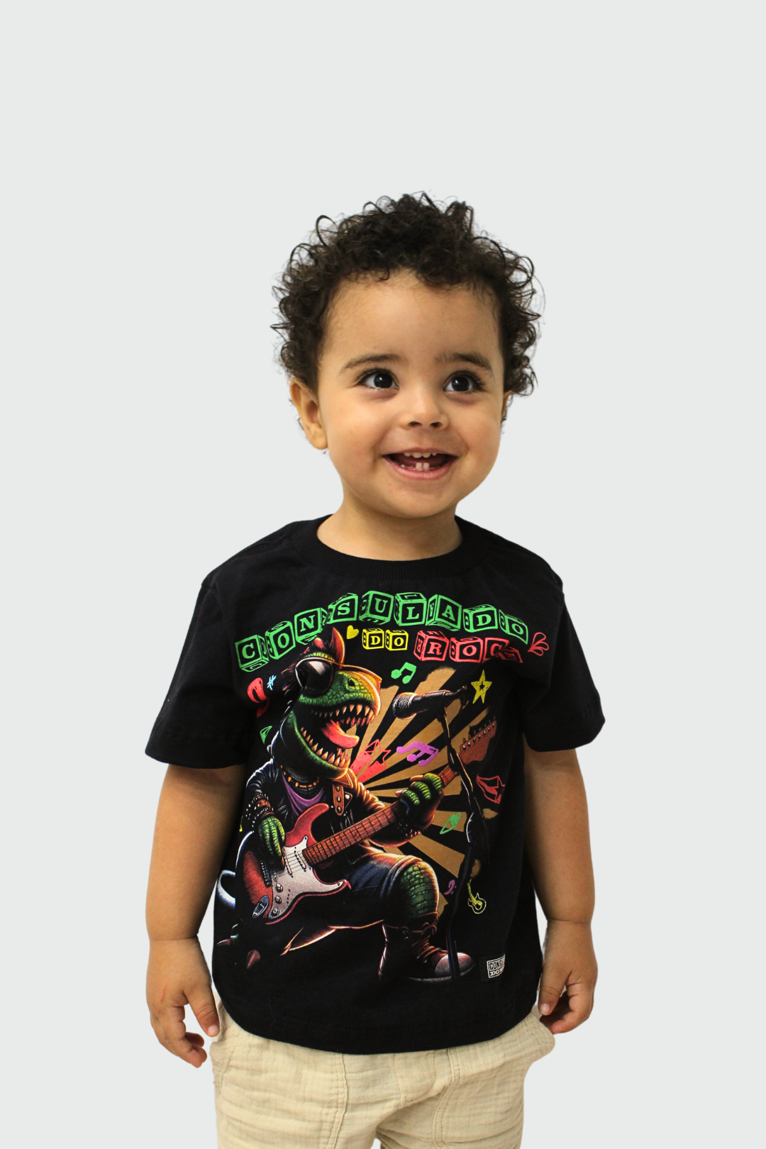 Camiseta Manga Curta Infantil Consulado do Rock Dino