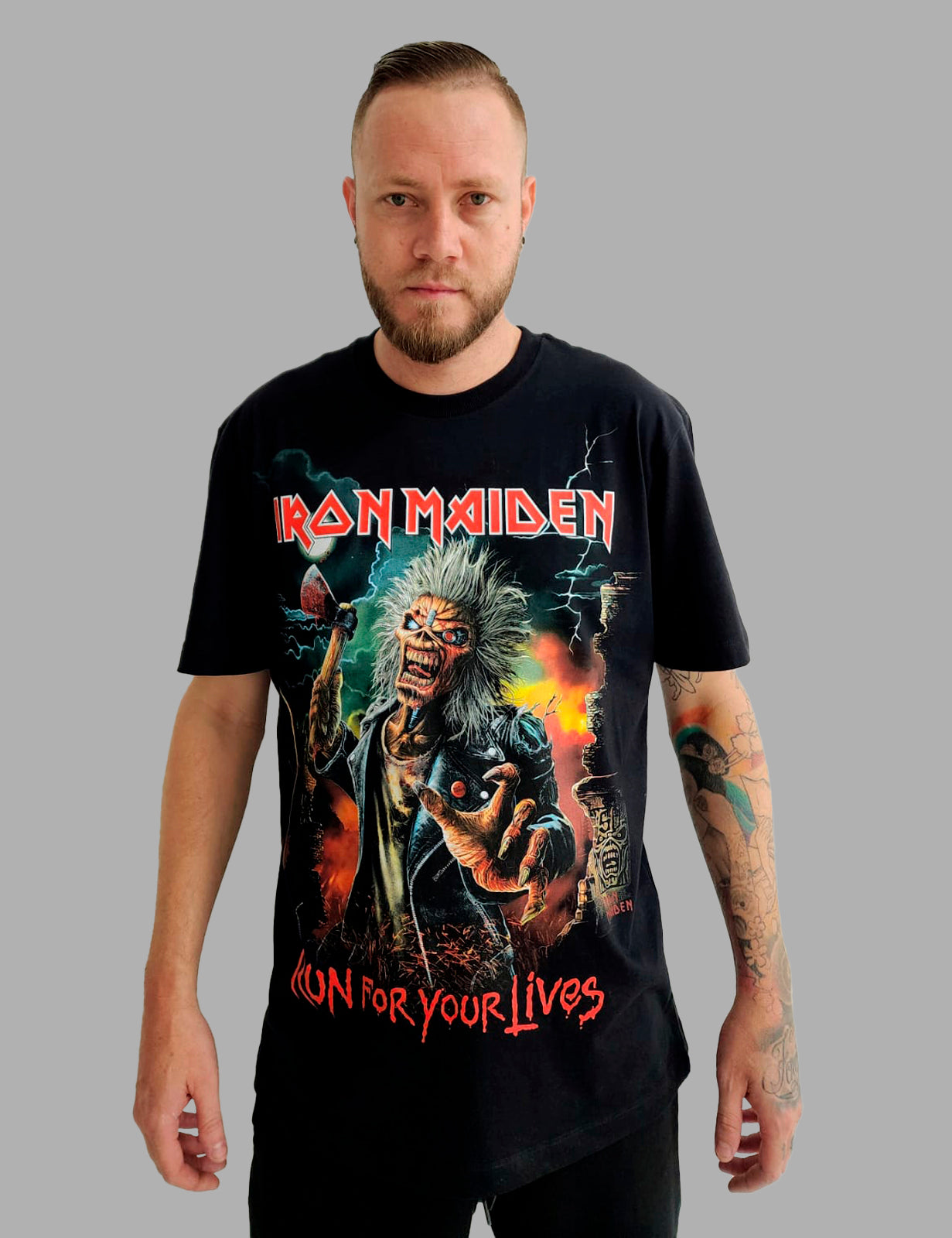 Camiseta Manga Curta Iron Maiden Run For Your Lives World Tour