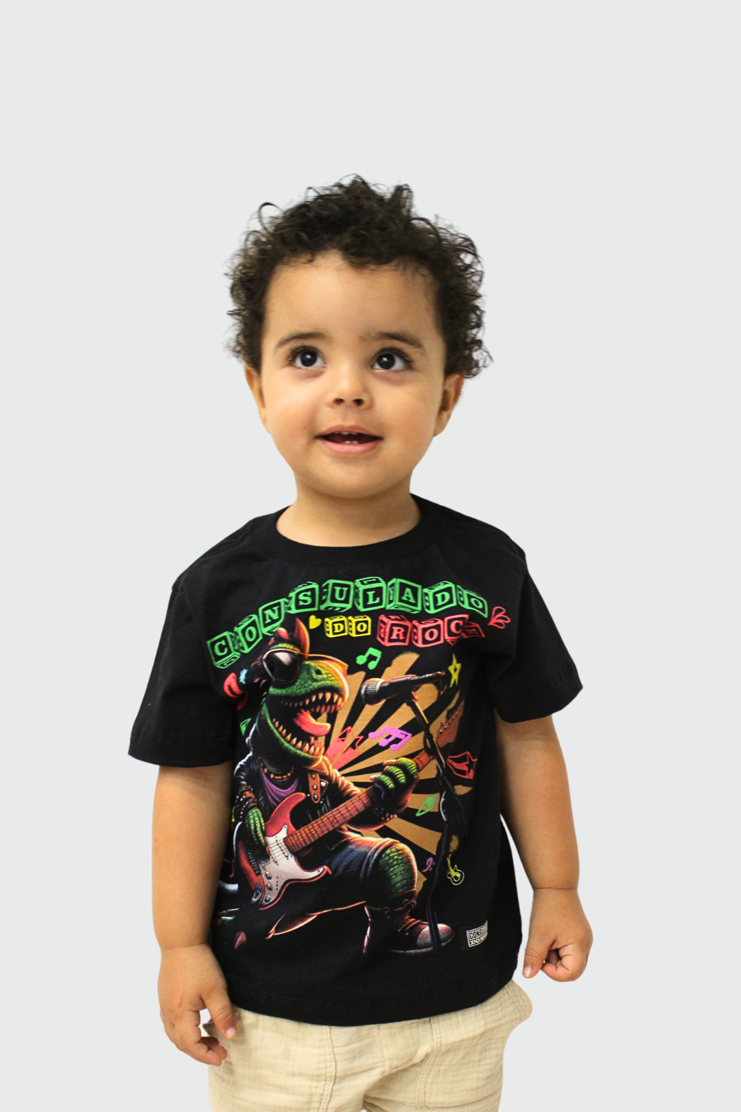 Camiseta Manga Curta Infantil Consulado do Rock Dino