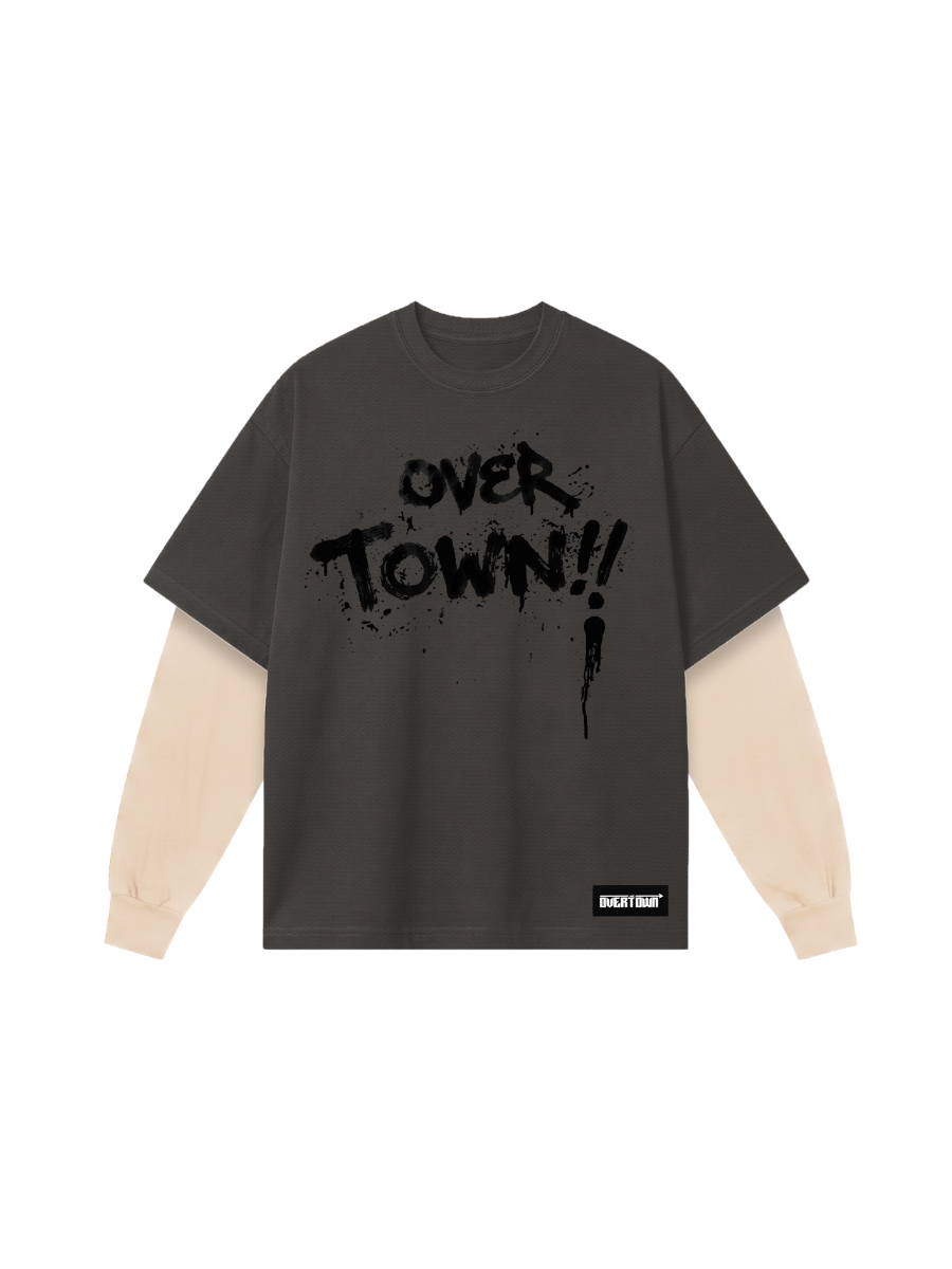 Camiseta Oversized Manga Dupla Overtown Grafite Cinza