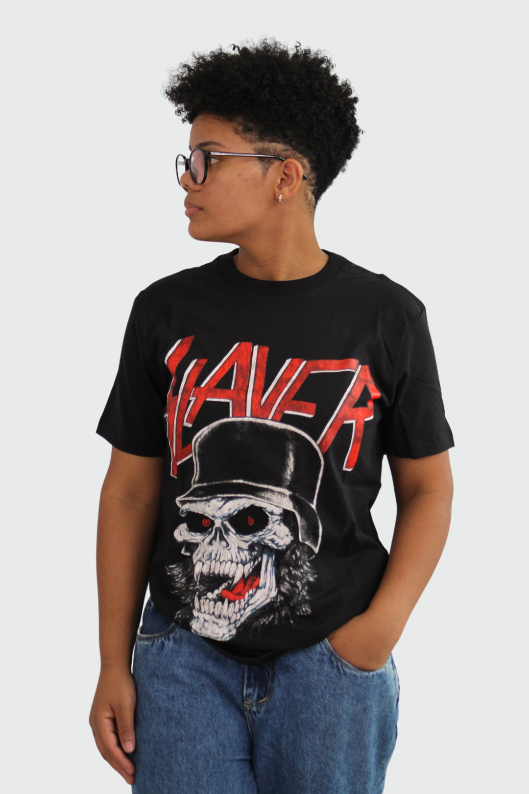 Camiseta Manga Curta Slayer Laughing Skulll