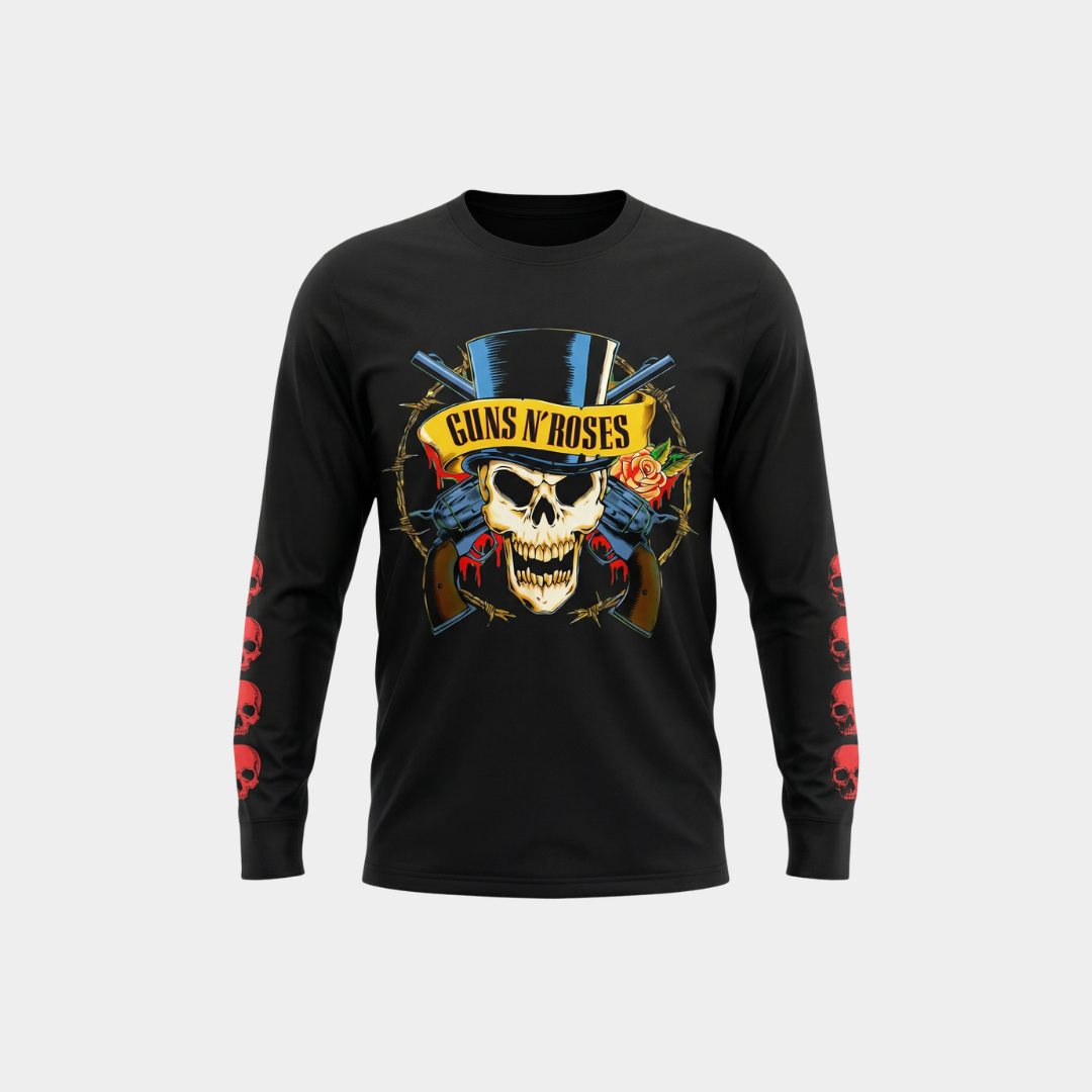 Camiseta Manga Longa Guns N' Roses Skull & Guns