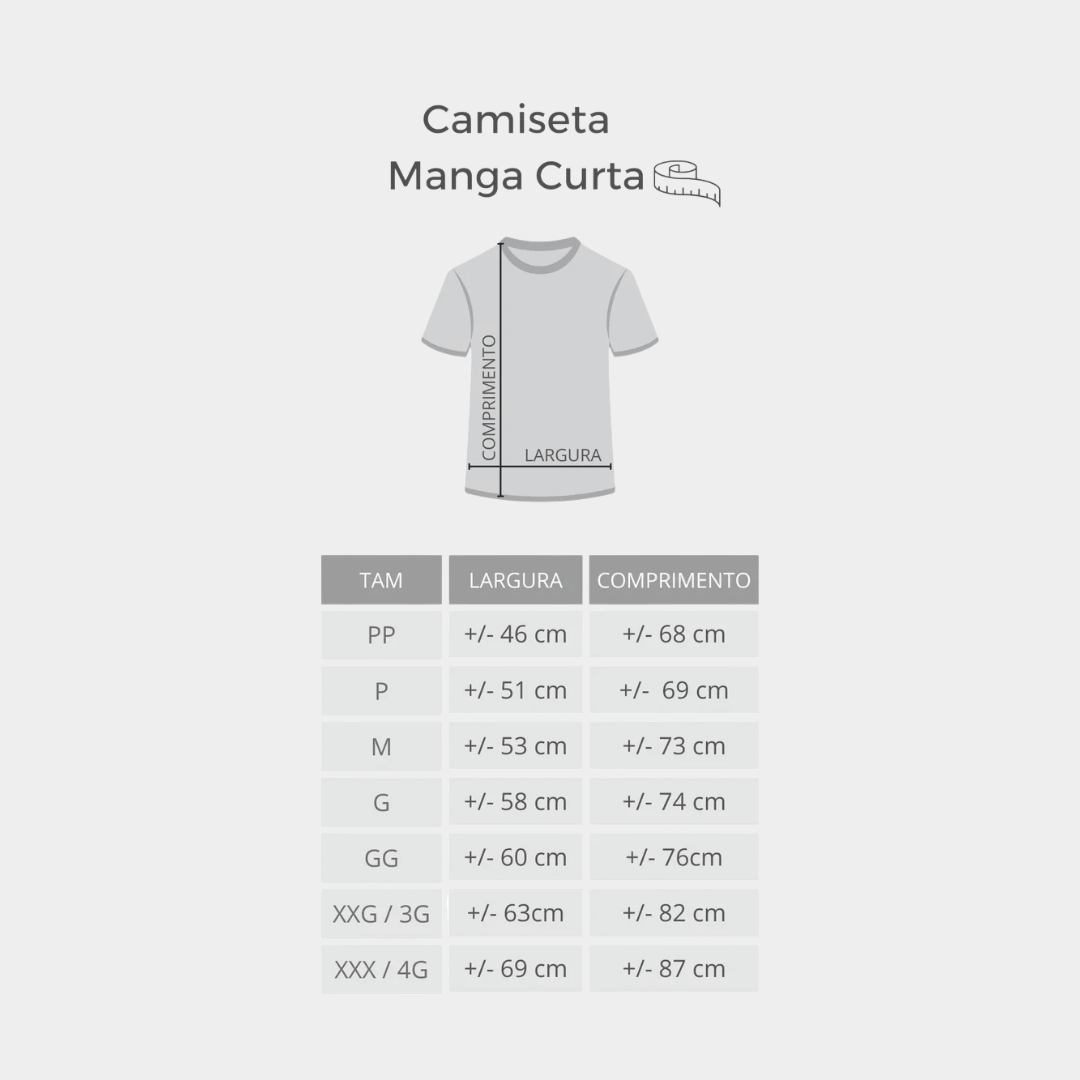 Tabela de medidas camisetas manga curta consulado do rock